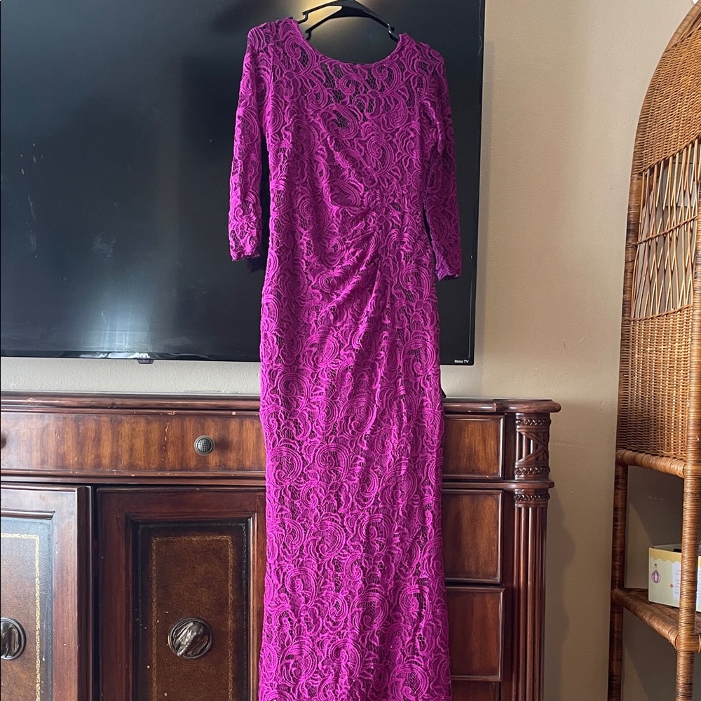 MARINA Long Sleeve Magenta Lace Dress